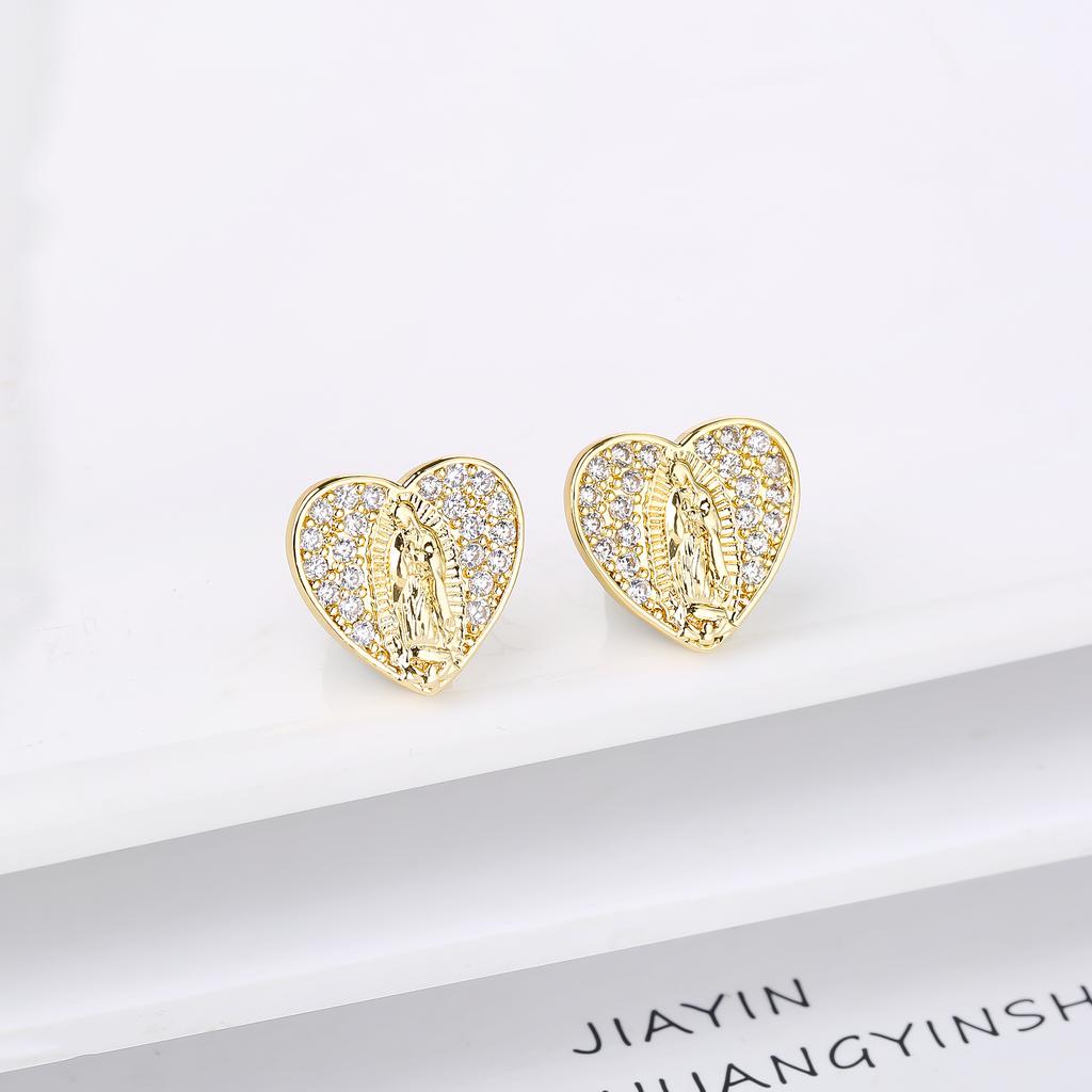 Gold-Color Religious Saint Jude Zirconia Women's Stud Earrings  For Women Virgin Mary Believer Ear Jewelry Daily Party Gifts