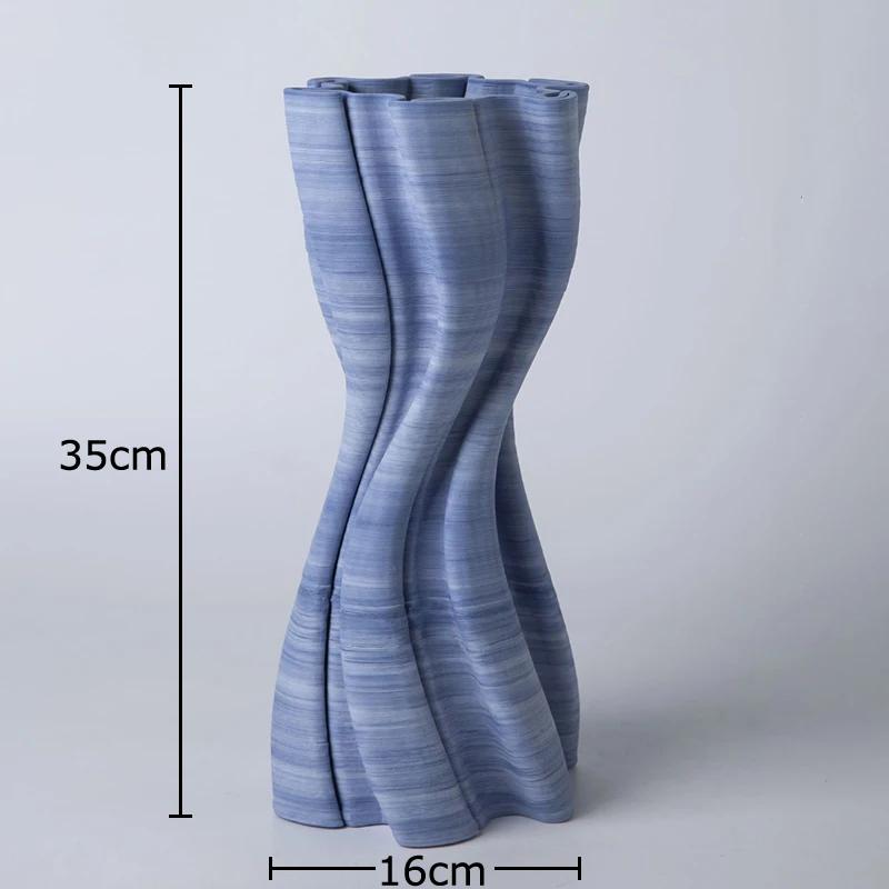 

Blue Stripes Twisted Knot Ceramic Vase Plant Pots Table Decoration Flower Arrangement Creative Floral Vases Room Aesthetic Decor