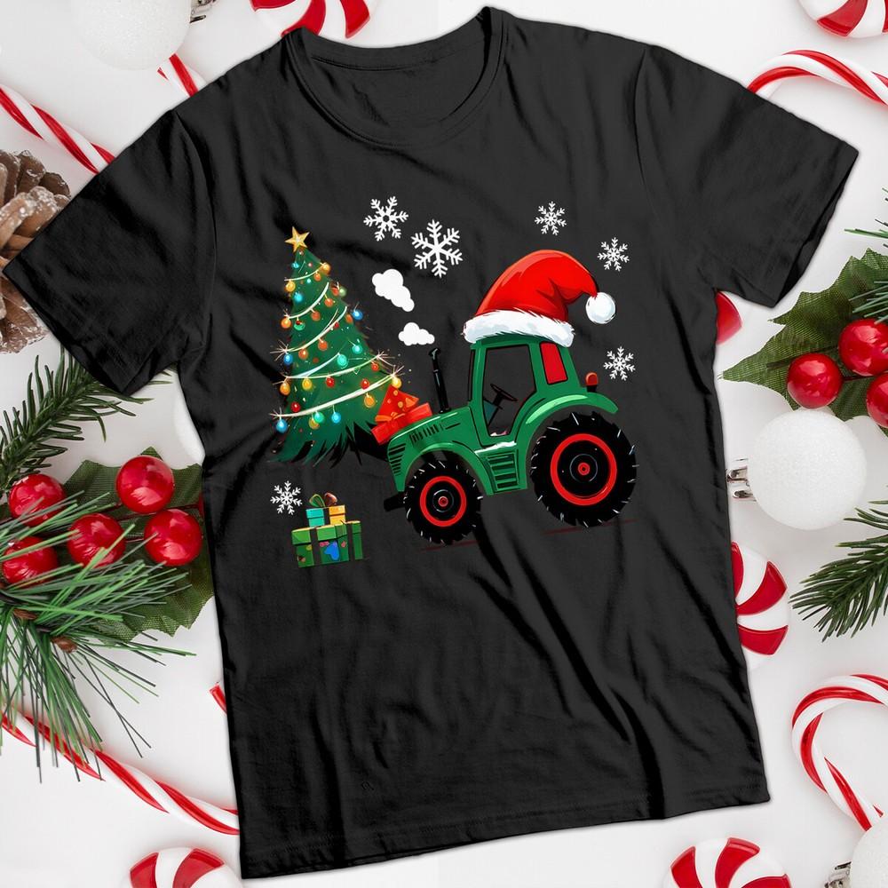 

Funny Mens and Womens Tractor Santa Hat Christmas T-Shirt Tee #MC S