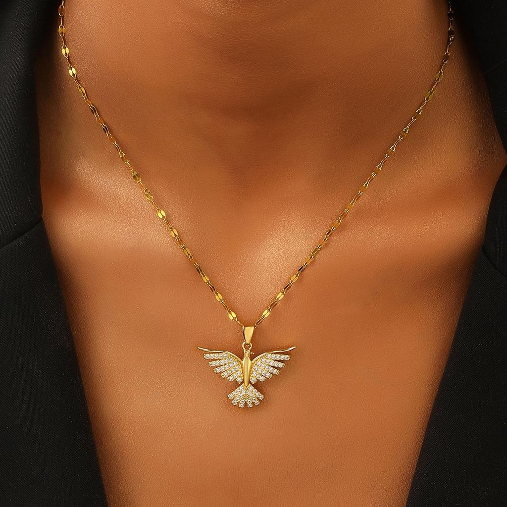 New Angel Wings Stainless Steel Phoenix Eagle Pendant Necklace for Women Girl Trend Elegant Choker Neck Chain Jewelry Gift Party