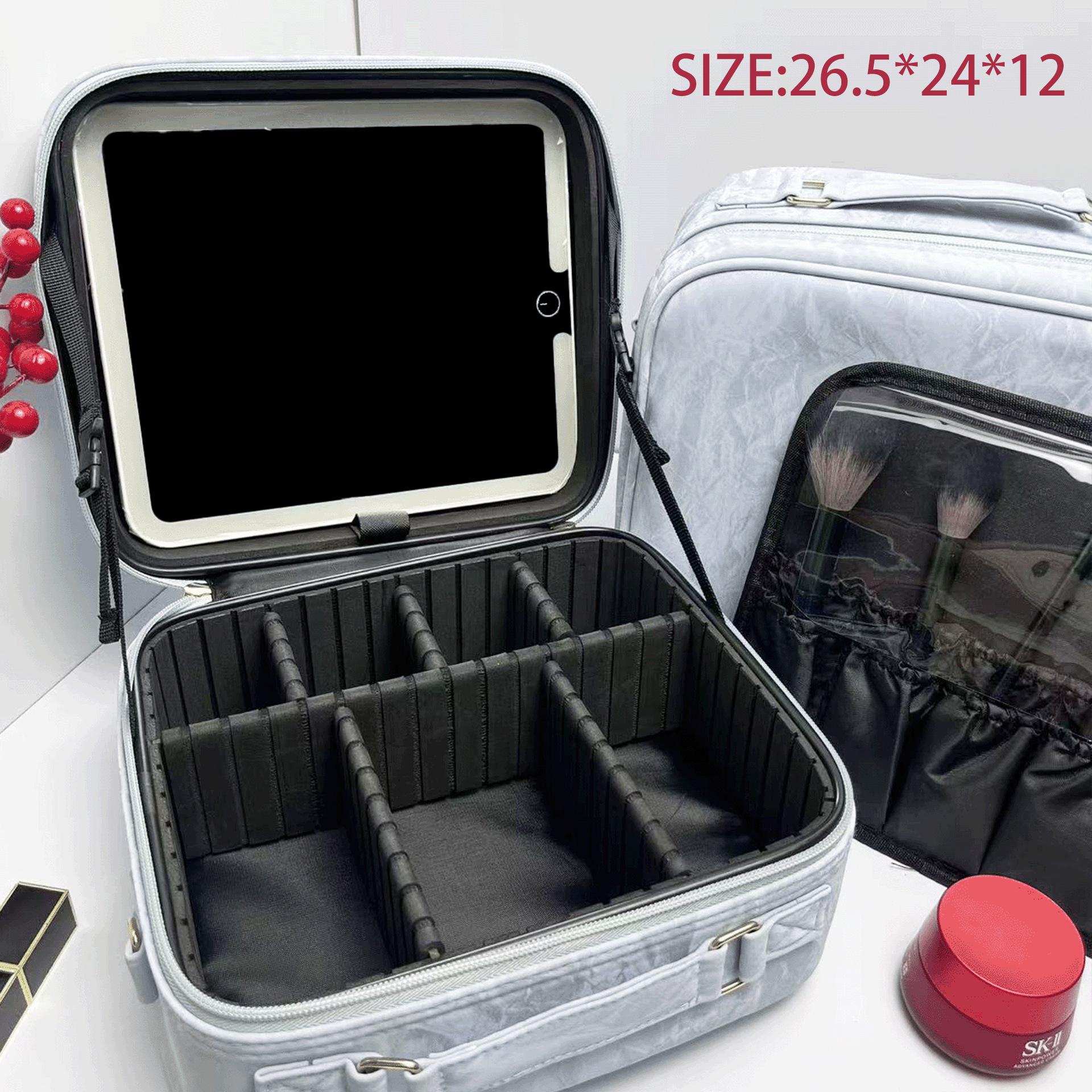 

LED Strip Makeup Organizer Pouch - Large Capacity Mirror Storage for Travel