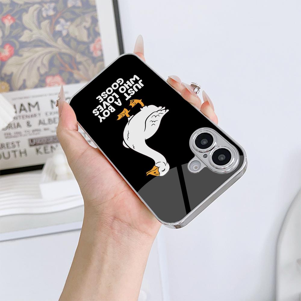 N175 Just a Boy Who Loves Goose Phone Case for iPhone 16 15 Pro Max Samsung S24 S23 A54 A35 Xiaomi Redmi Note 13 Pro Plated Frame Tempered Glass Cover