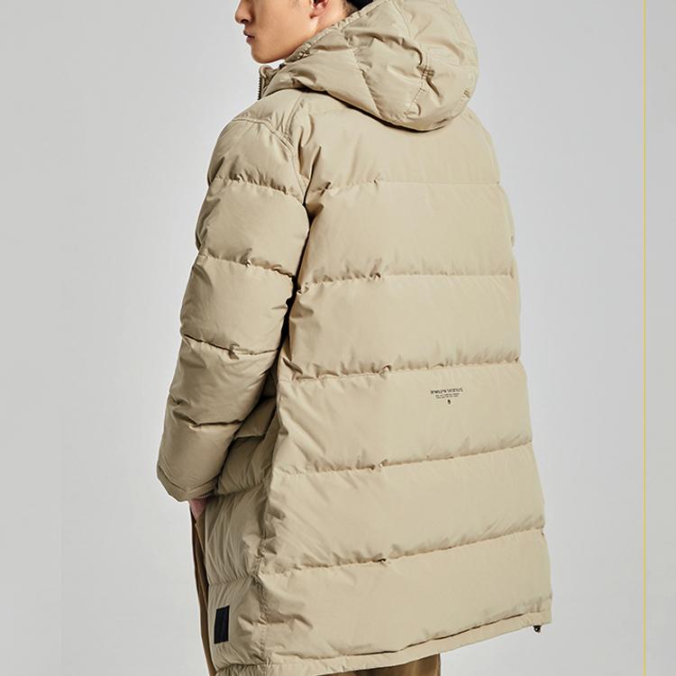 Li Ning Badfive Basketball Series Mid-Length Loose Hooded Down Jacket Winter Men Outerwear Khaki AYMQ103-4