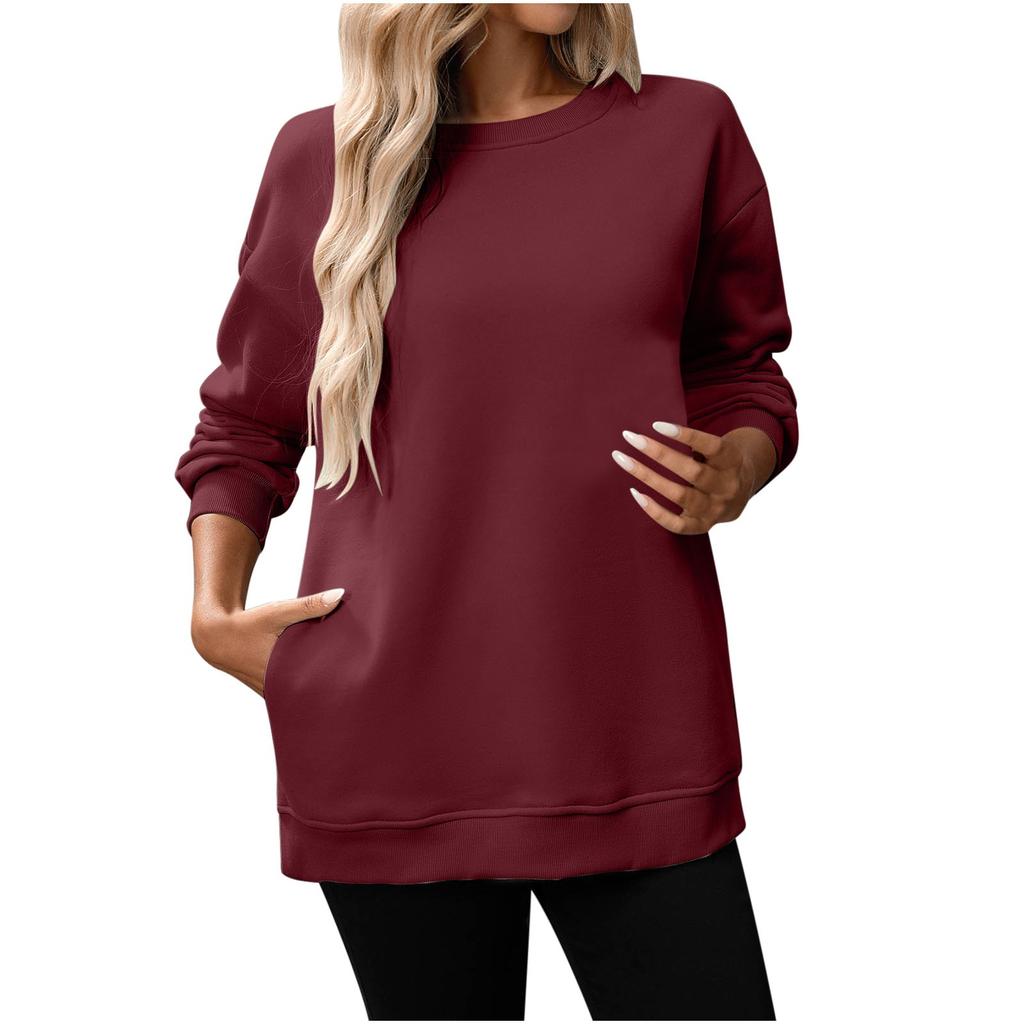 Women Winter Tops Women's Long Sleeve Sweatshirt Casual Crewneck Loose Fit Pollover Fleece Tops