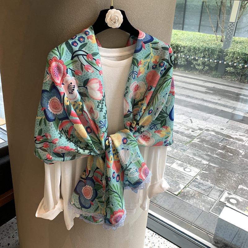 Summer silk scarf shawl sun protection scarf spring and autumn ethnic style versatile decorative cotton and linen scarf beach towel outer shawl