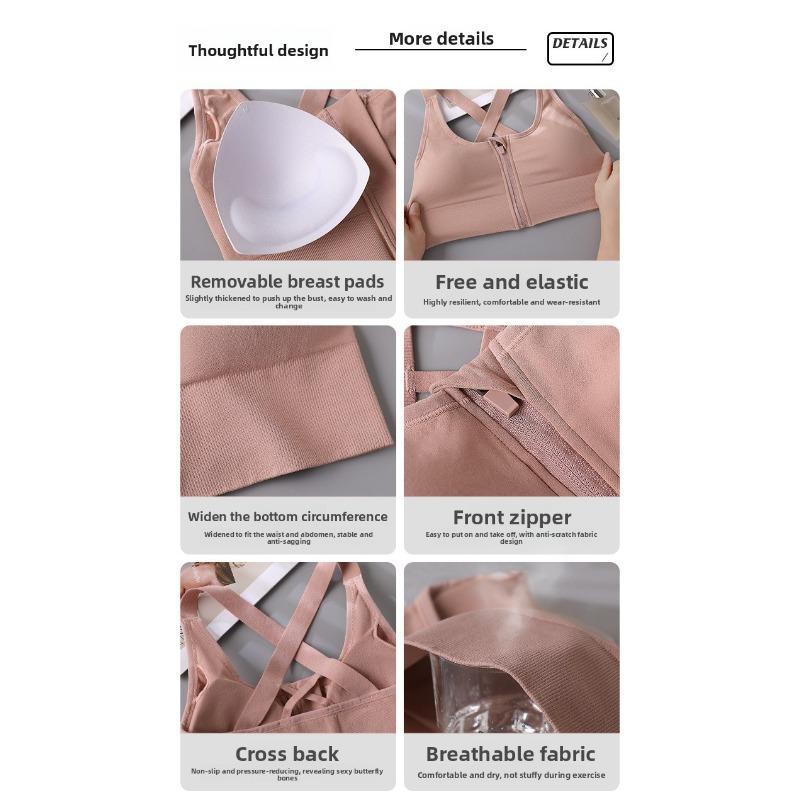 Women's High Strength Shockproof Front Zip Sports Bra High Elastic Push Up Anti Sagging Fitness Plus Size Seamless Beauty Back Bra