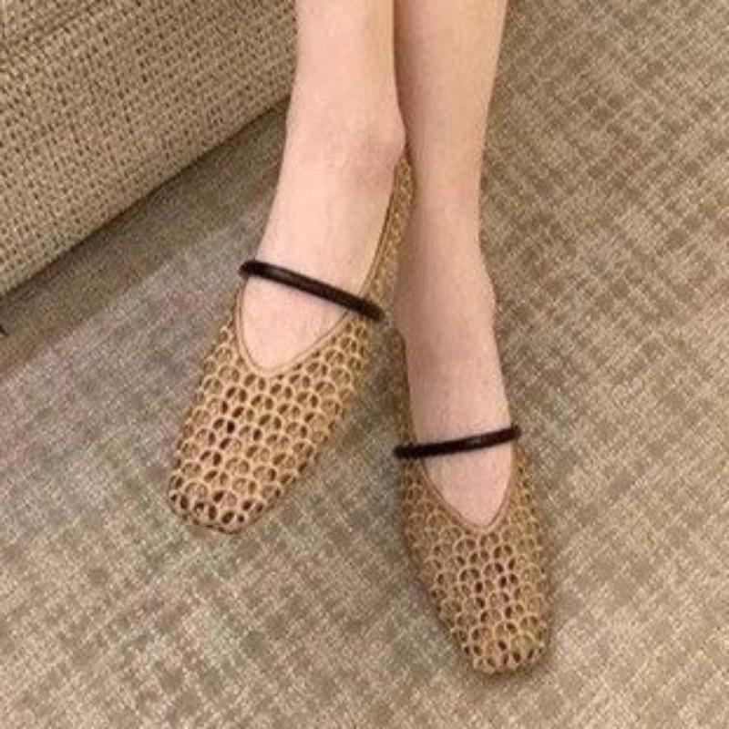 

Модные плетеные сетчатые балетки женские сандалии модные летние повседневные туфли 2025 дизайнерские сексуальные дышащие кроссовки новые тренды zapatillas 41 абрикосовый