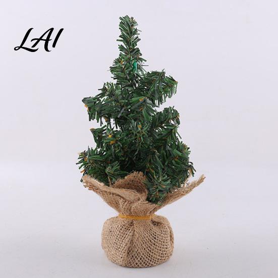 Rustic Christmas Decor Tabletop Mini Tree Artificial Miniature Pine Tree with Linen Base for Xmas Holiday Indoor Home Kitchen Desktop Decoration