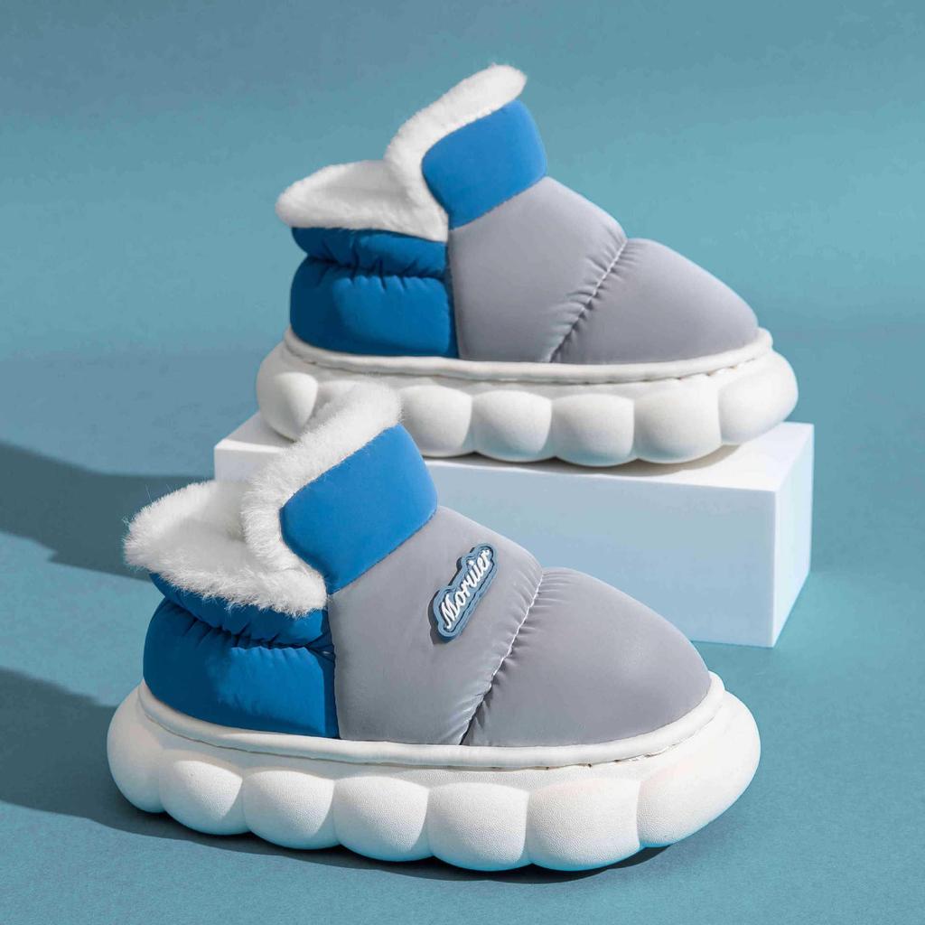 Children's Winter Velvet-Lined Cotton Slippers with Heel Support - Non-Slip, Waterproof, Warm Shoes for Big Kids & Parent-Child Pairs