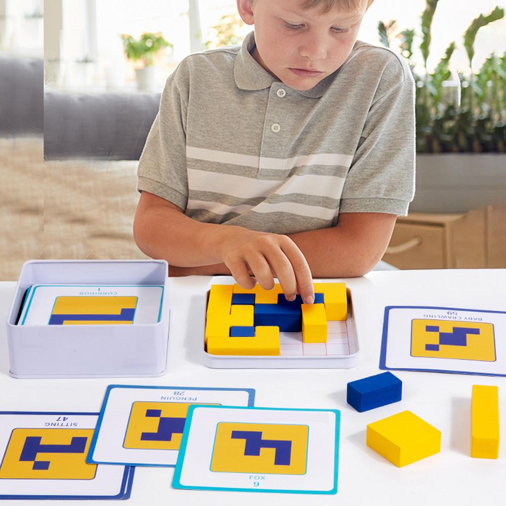 Wooden Block Puzzle With Storage Box Hidden Building Block Puzzle Toy Educational Logical Thinking Training Game Gifts For Kids