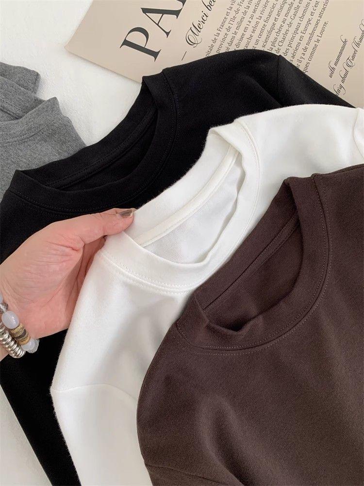 Korean-Style Embroidered Women's Thickened Long Sleeve T-Shirt