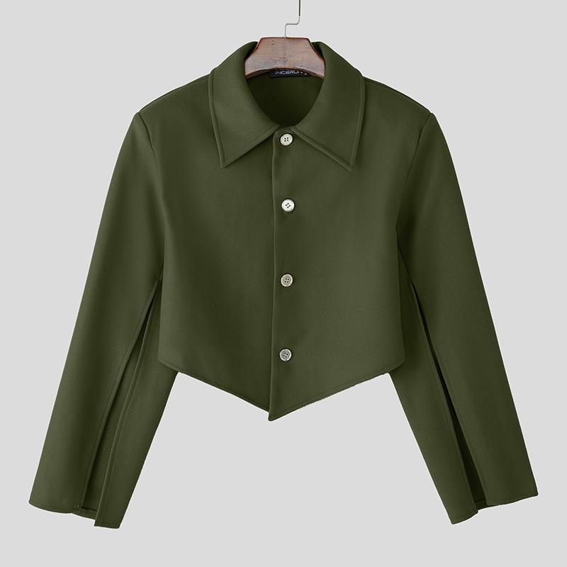 INCERUN Men Lapel Neck Splits Long Sleeve Irregular Cropped Loose Blazer Coats