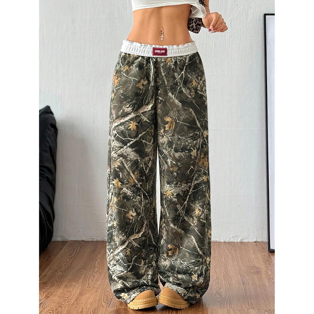 New Women's Casual Pants Branch Print Design Loose and Versatile Trousers