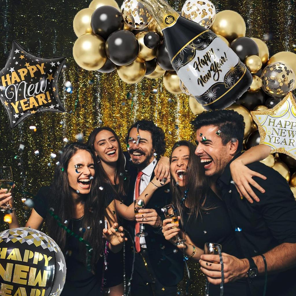116Pcs Happy New Year 2026 round and star Balloon  New Year's Eve Countdown Party Gala Celebration Balloon Party Decoration