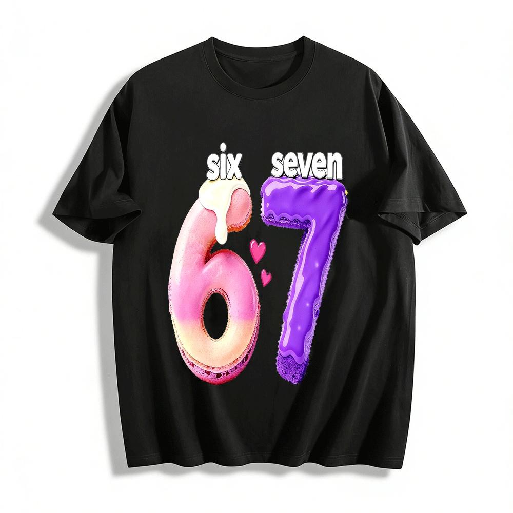 Macaron Style Number 67 Print Casual Tee For Adults Kids Pure cotton T-shirt XXS