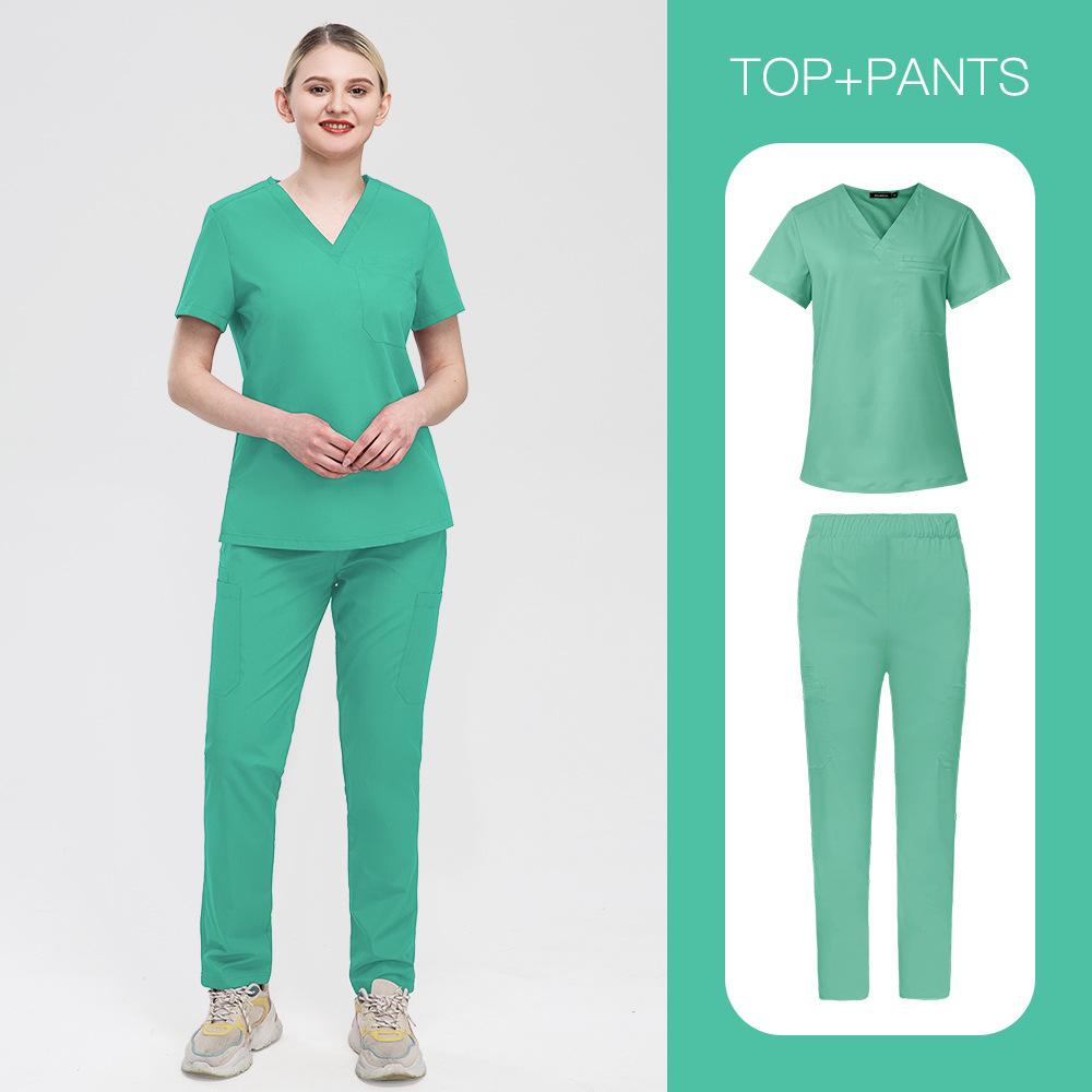Large Size Men'S And Women'S Straight-Leg Pants Experimental Suit Solid Color V-Neck Short-Sleeved Fashionable And Simple Surgical Suit