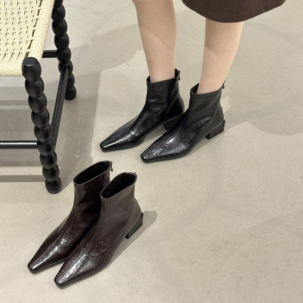 Year thick heel pointed short boots temperament short thin boots