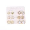 6Pairs Elegant Geometry Trim Edge Pearl Stud Earrings Gold Color Imitation Style for Wedding Ceremony