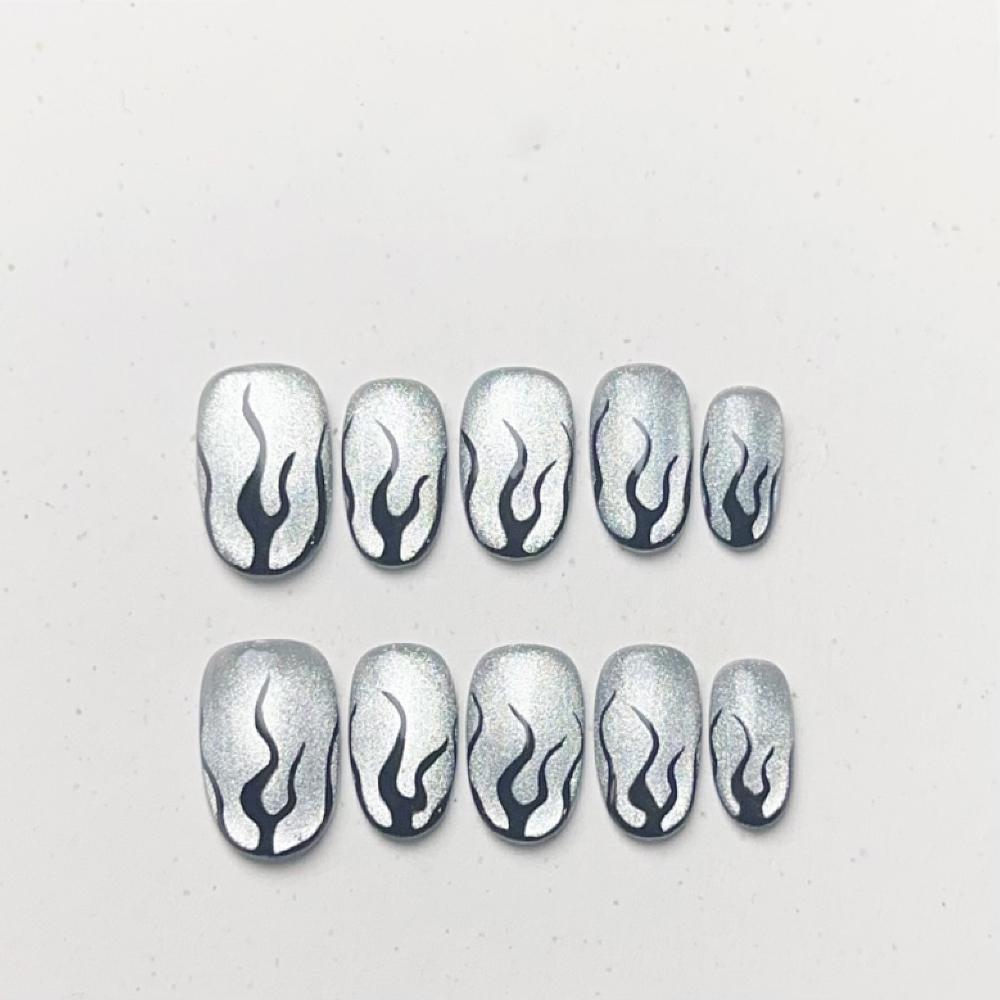 Handmade Cat Eye Short Square Oval Press On Nails With Bowknot Pearl Diamond Flower Star Decor Detachable Full Cover