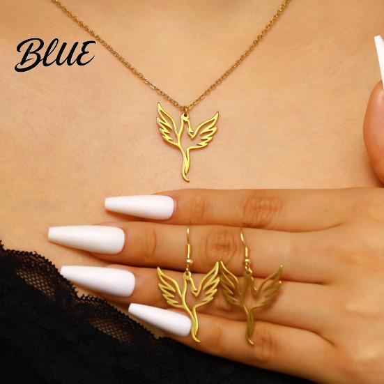 Hypoallergenic Necklace Phoenix And Earring Set for Women Stainless Steel