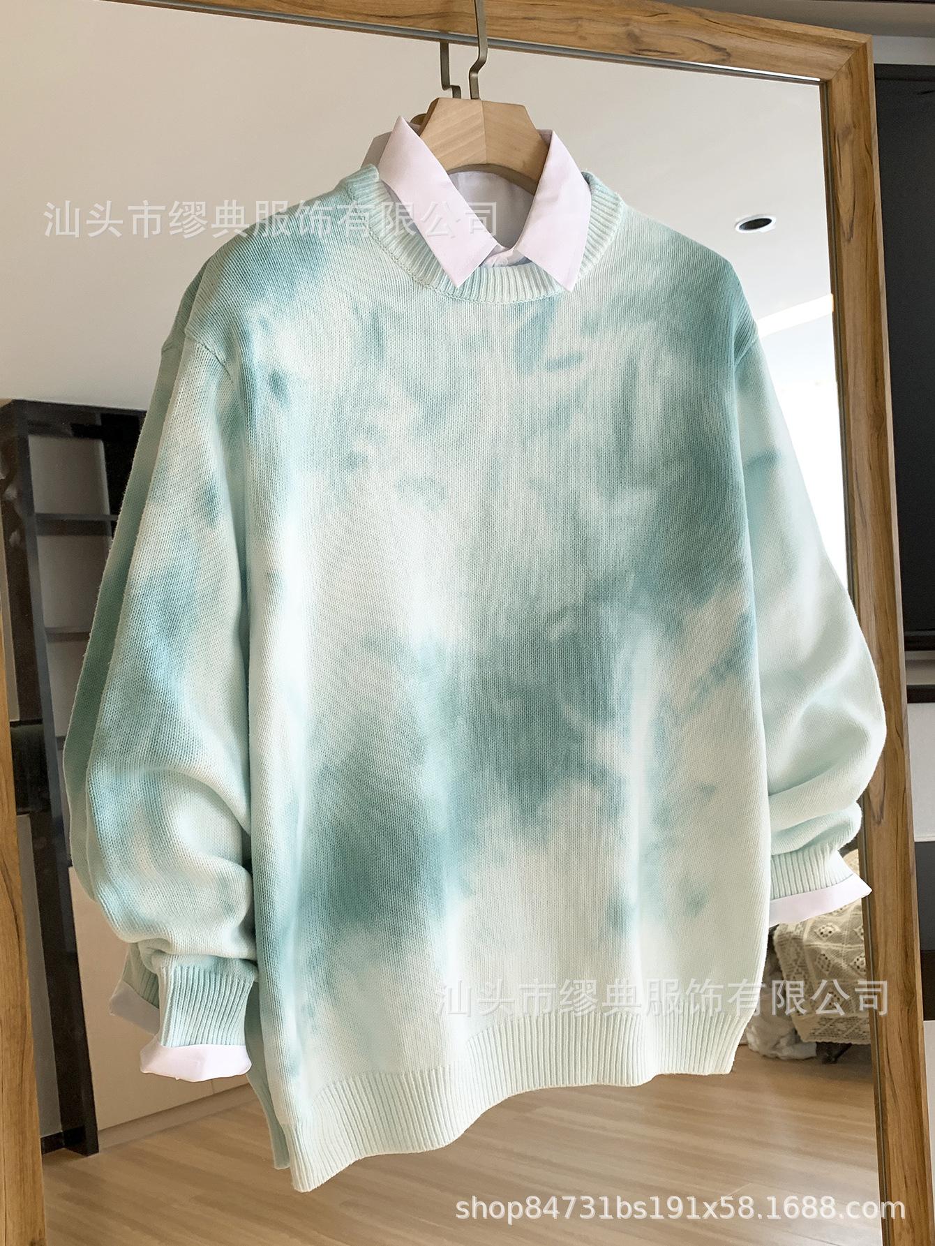

Men s Tie-Dye Round Neck Sweater: Trendy Loose Fit, Korean Style, Perfect for Autumn, Winter & Early Spring. XXL синій
