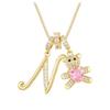 Luxurious Teddy Bear Pendant Necklace with Diamond Inlaid 26 English Letters Charm - European and American Fashion Style