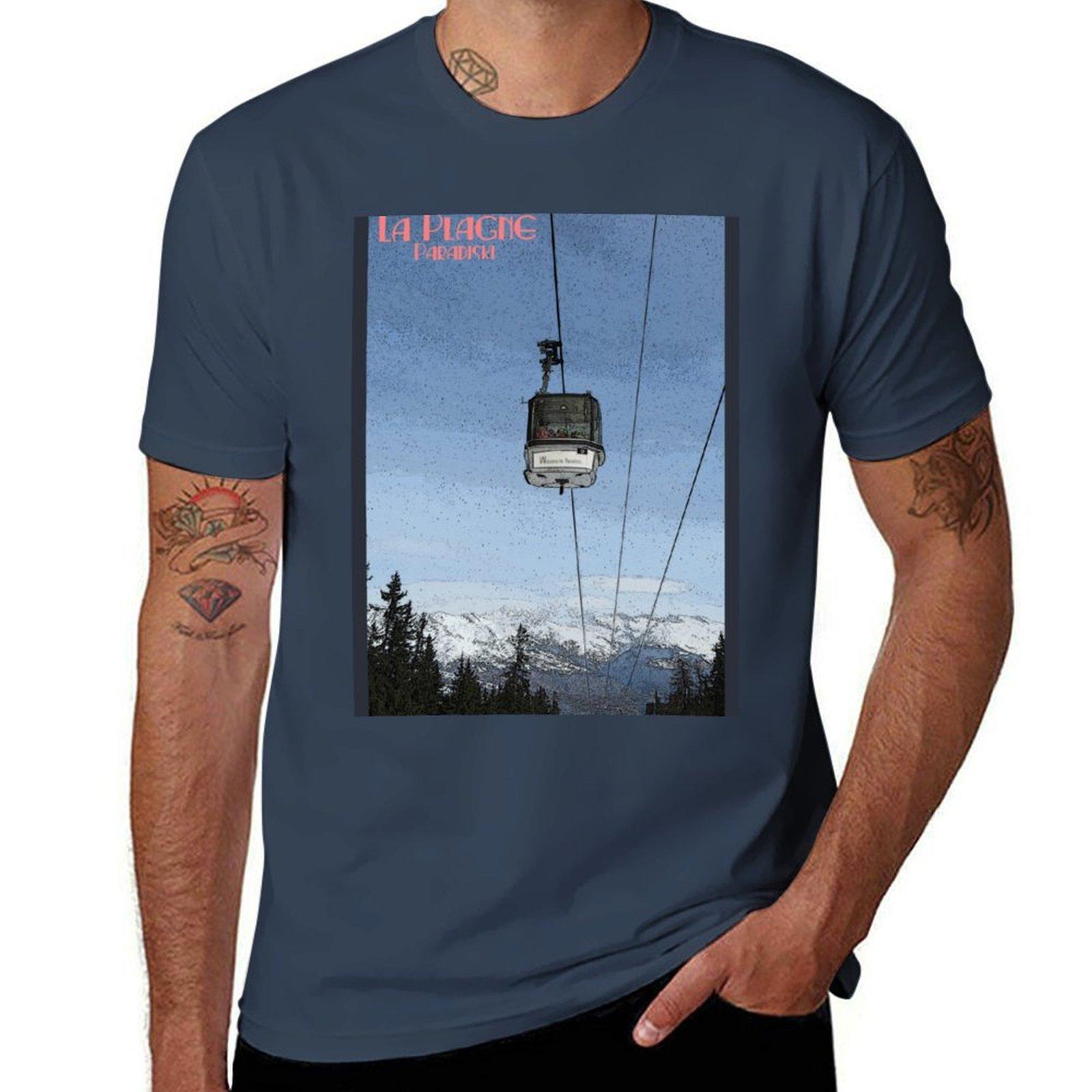 La Plagne Ski Lift Tshirt Work Short Sleeve Cotton Top S