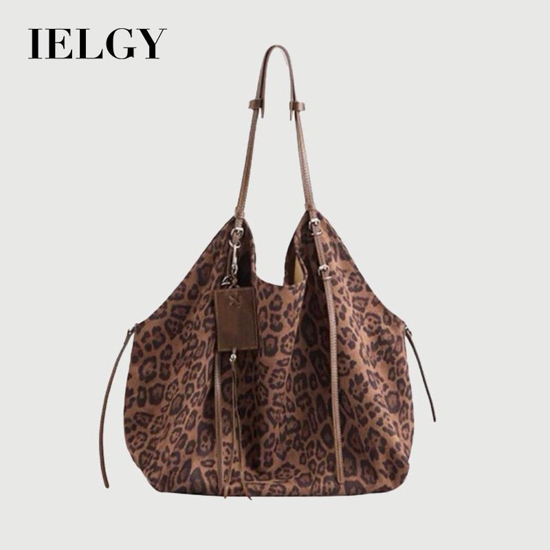 IELGY Ladies Tote Bag Retro Leopard Print Large Capacity Commuter Shoulder Bag