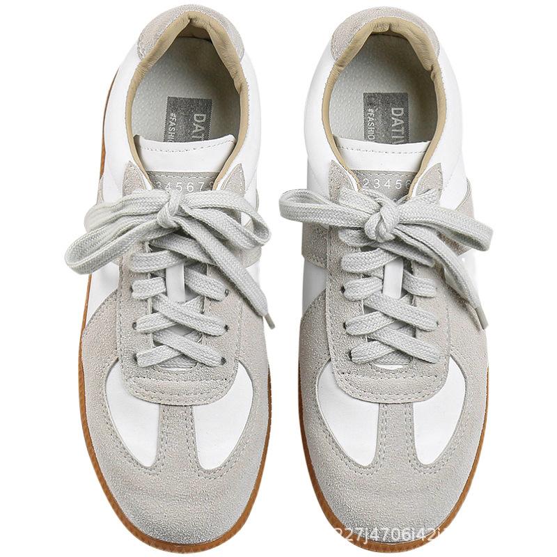 New leather women's shoes sports versatile shallow mouth spring and autumn white shoes women's flat bottom round head casual tide