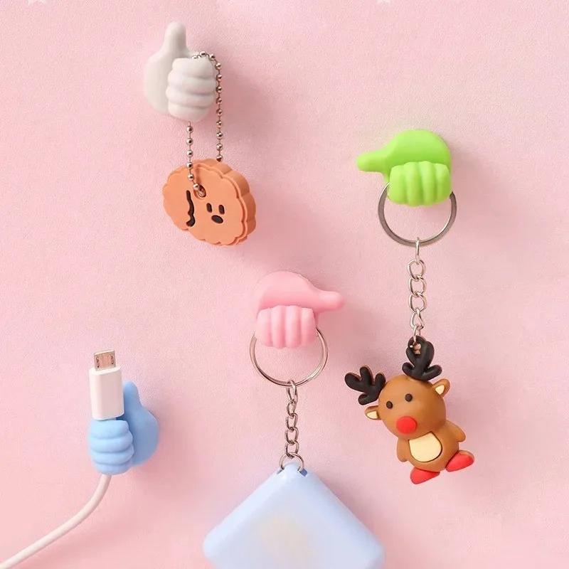 10Pcs Thumb-Shaped Hook Cable Organizer Storage Clips No-Drill Adhesive Hooks Plastic Perfect for Charging Cables Cord Holder