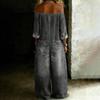 Fashionable Women's Sexy Single Breasted Off Shoulder Wash Denim Jumpsuit