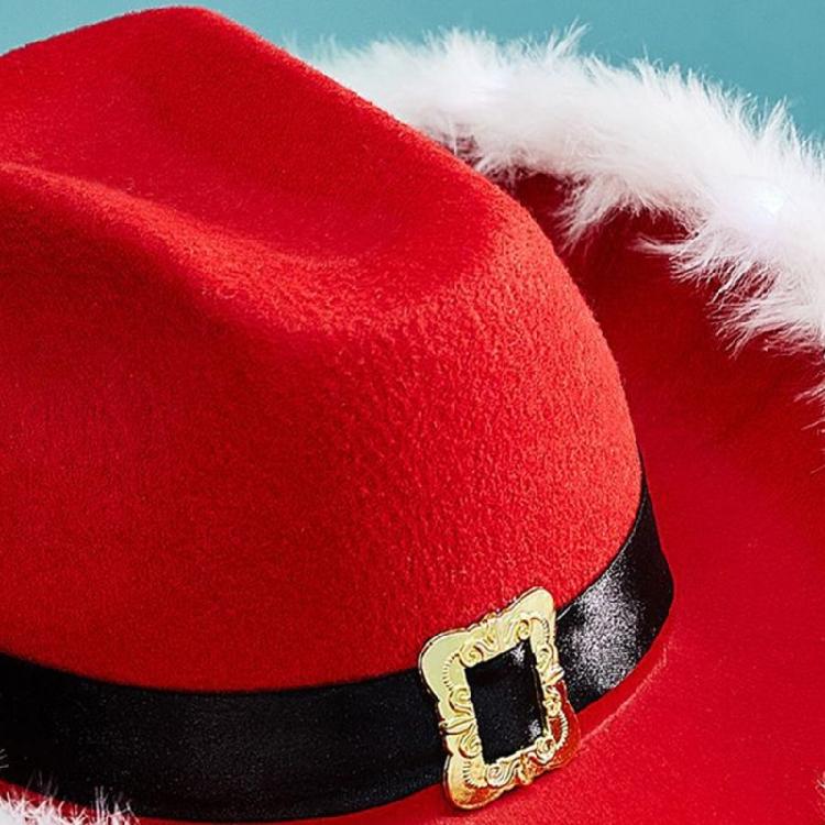 Feather Brim Cowboy Christmas Hat with Feather Brim Christmas Felt Adult Hat