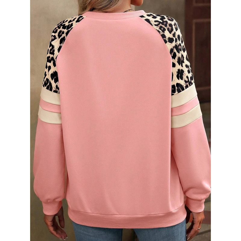 Fashion Fashion Leopard Print Print Raglan Sweatshirt Women 2025 Winter New Arrival Color Contrast Patchwork Pullover Tops Women