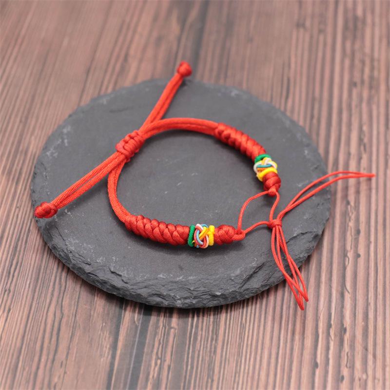 Zodiac Red Rope Diamond Knot Bracelet with Beads and Peace Buckle for Couples