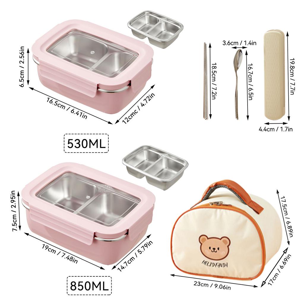 Picnic Portable Large Capacity Bento Lunch Box 1/2 Grids Leak-proof 304 Stainless Steel Food Container Microwave Safe
