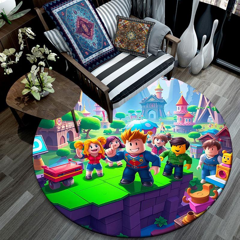Roblox,Round Area Rug,Carpet Rug for Living Room Bedroom Sofa Playroom Decor,Non-slip Floor Mat