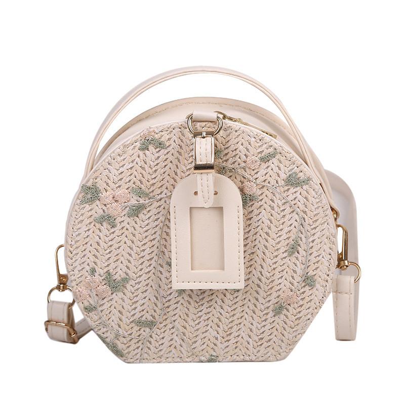 Trend Woven Flower Mini Circle Bag With Zipper Closure For Daily Fashion
