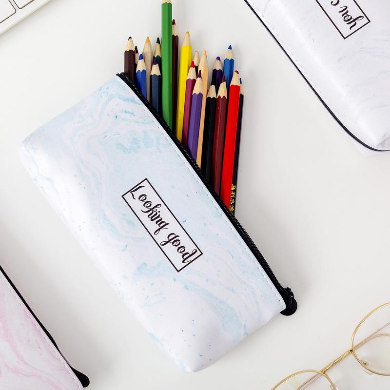1 Pc Cute Pen Pouch Large Capacity Marble Pattern Writing Supplies Leather Pen Bag Pencil Bag Pencil Case Zipper Pouch