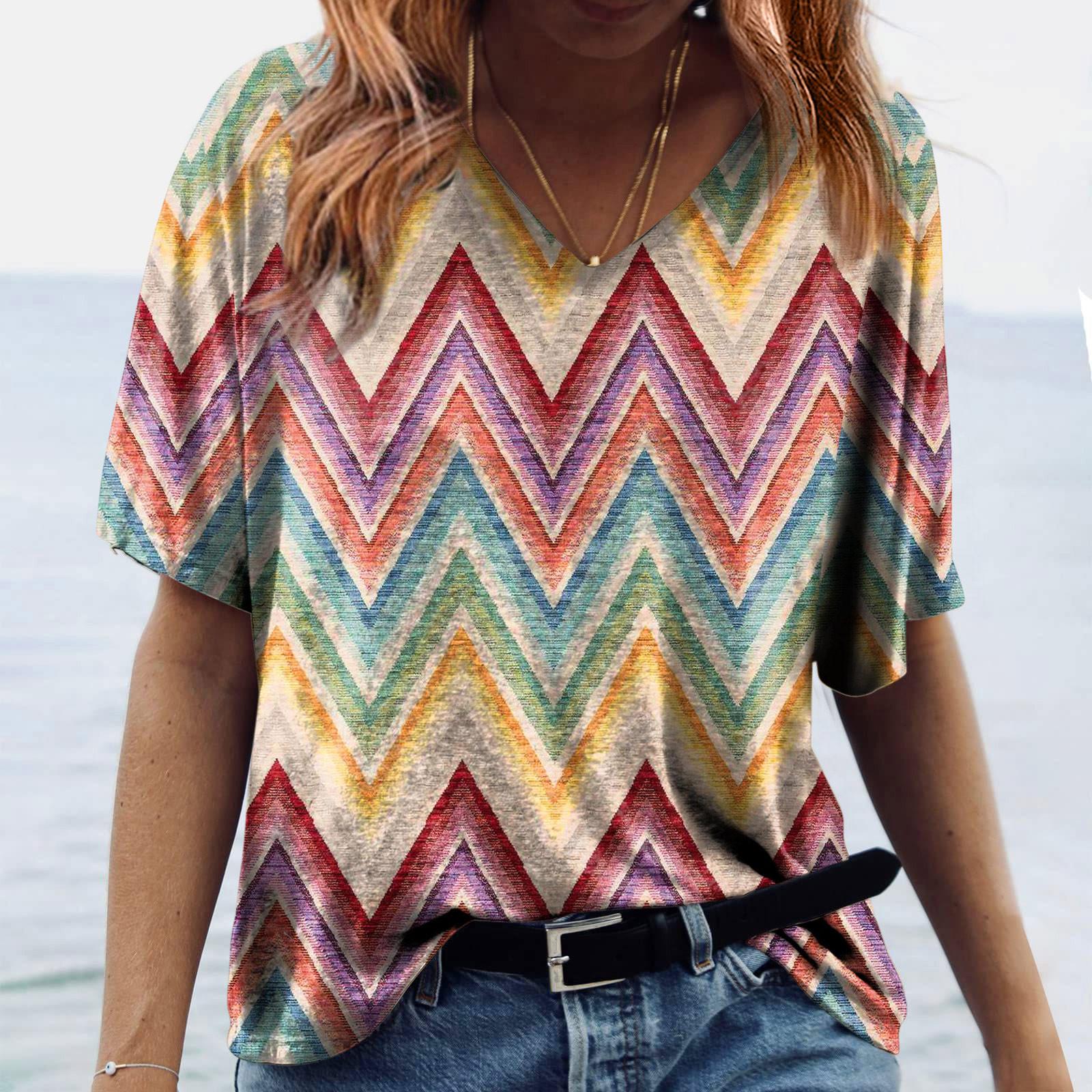 

Женские модные повседневные топы с принтом, рубашки с короткими рукавами, пуловеры с V-образным вырезом, футболки XXL жёлтый