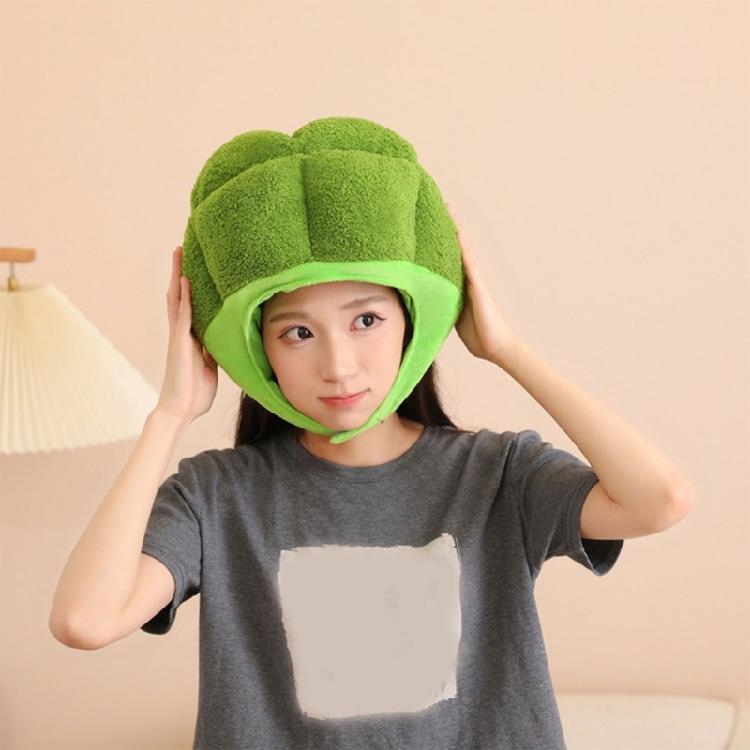 Green Brokkoli Headgear Plush Brokkoli Hat Novel Funny Brokkoli Caps Photography Props Halloween Party Cosplay Costume