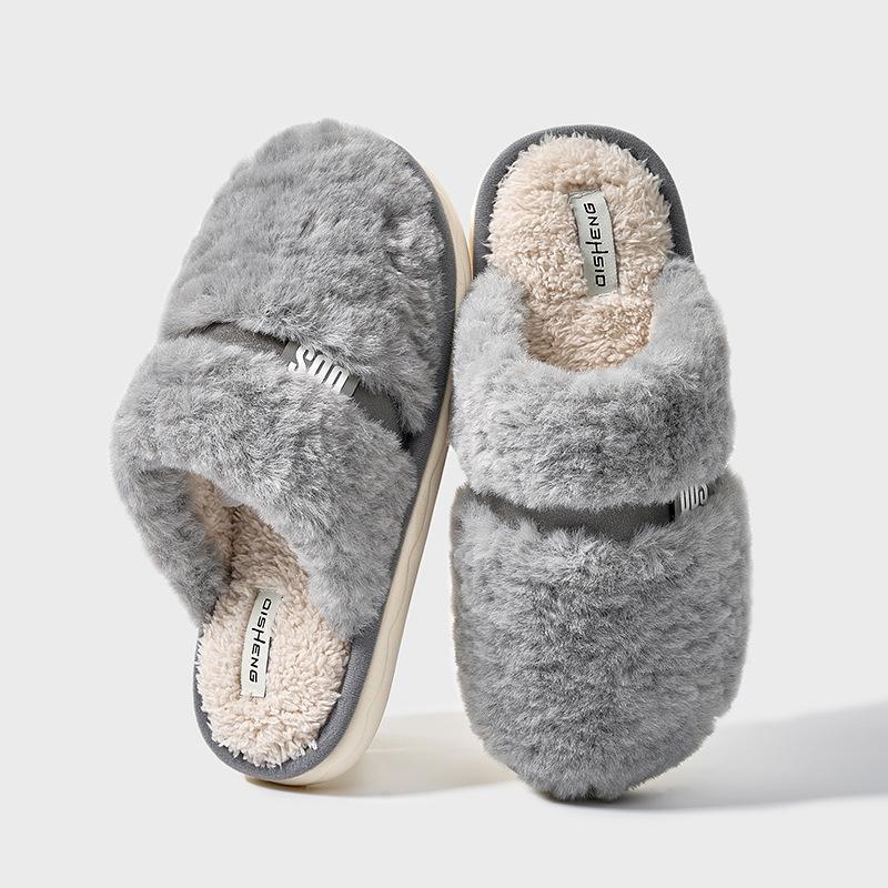 Autumn and Winter Cotton Slippers Couple Indoor Home Simple and Comfortable Non-slip Warm Soft Velvet Cotton Mop Men and Women