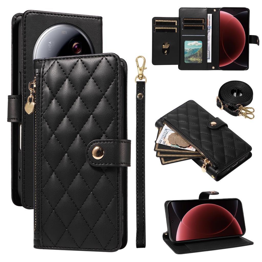 For Xiaomi 15 Ultra Wallet Case with Straps,Rhombus Leather Stand Phone Cover