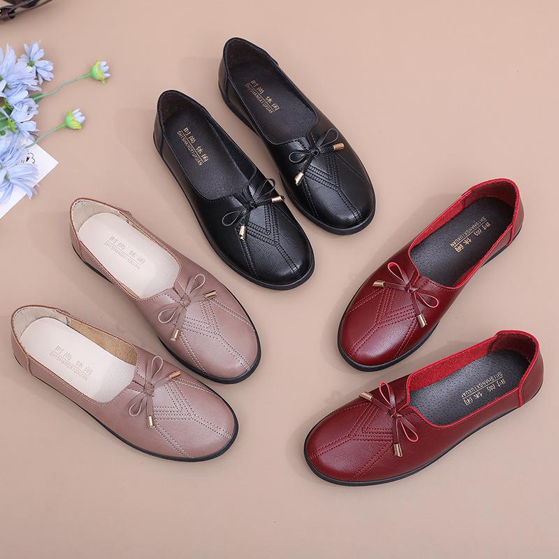 Mocassini con fiocco da donna di mezza età e anziana per primavera e autunno, comodi antiscivolo con suola morbida, scarpe basse slip-on da nonna