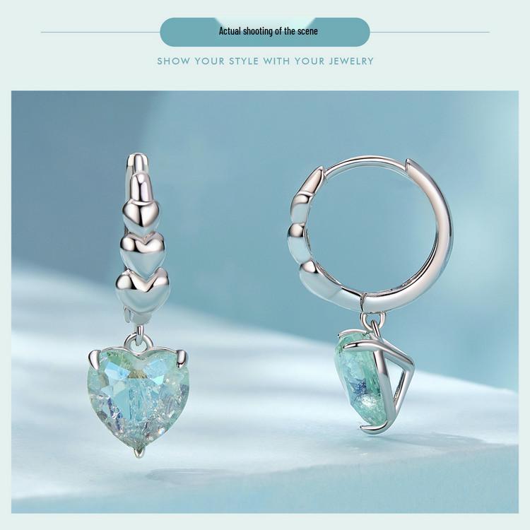 Avle Heart-Shaped Blue-Green Zircon Earrings In S925 Sterling Silver for Women