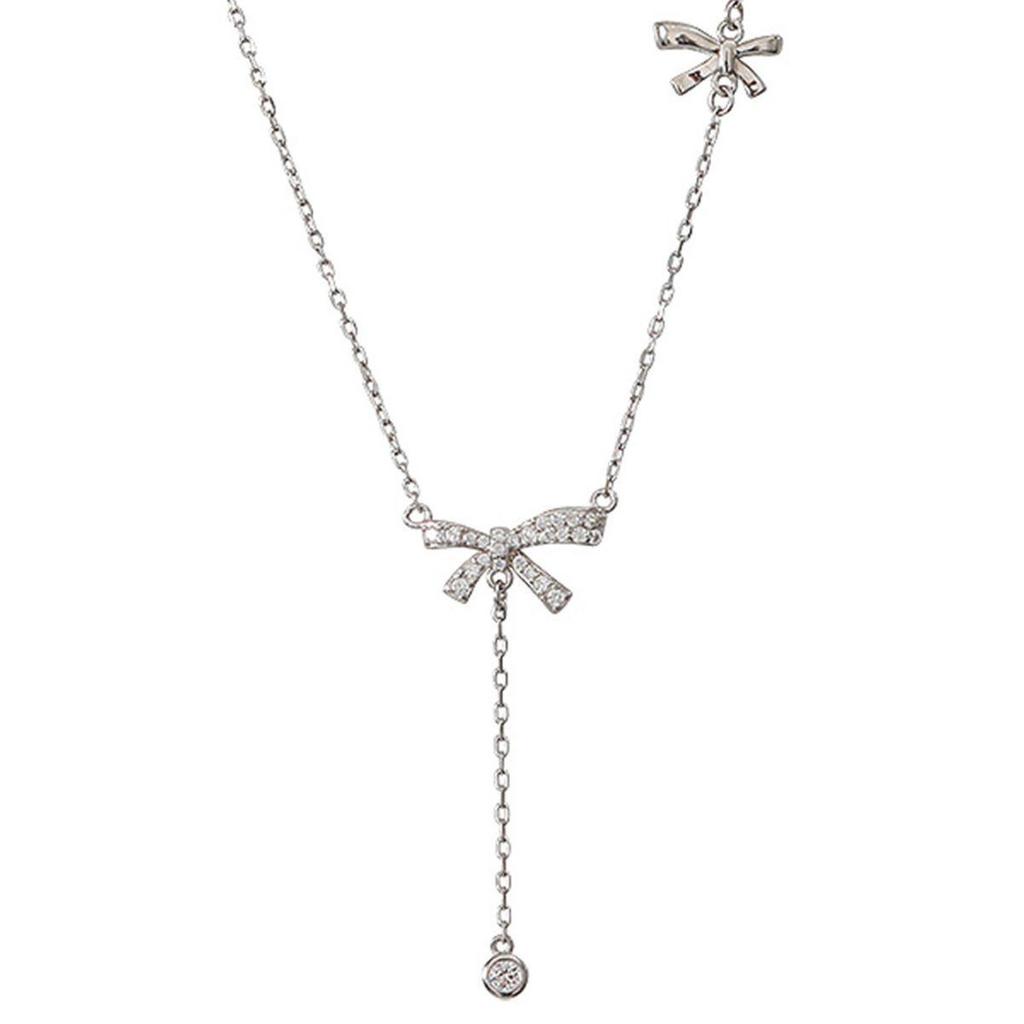 Elegant Japanese & Korean Bow Pendant Necklace: Light Luxury with Tassel for Women