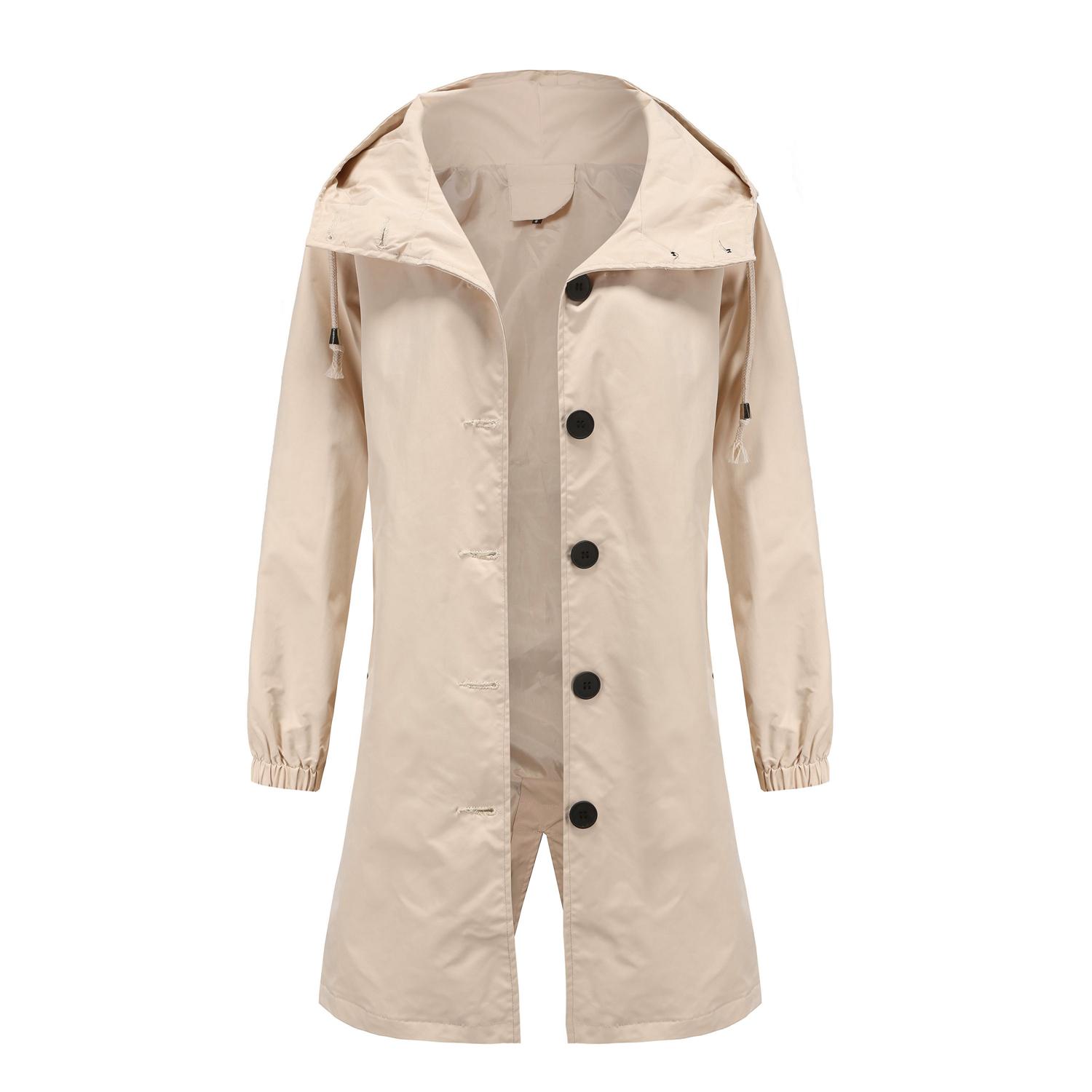 

Жіноча вітрівка з капюшоном і ґудзиками, вільна повсякденна вітровка великого розміру, водонепроникний верхній одяг, довгий плащ, вітрозахисна куртка для бігу, прогулянки на свіжому повітрі 3XL хакі