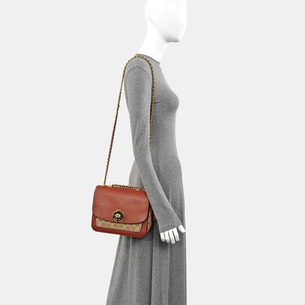 [Pre-Owned] Madison 23 Camellia Metal Buckle Snake Print Detail Glossy Flap Coated Canvas Chain Small Square Crossbody Shoulder Ba - Very Good #ZTWXGE