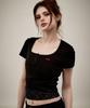 KITTY POTTERY Lace Deep Square Neck Polo Shirt [Black]