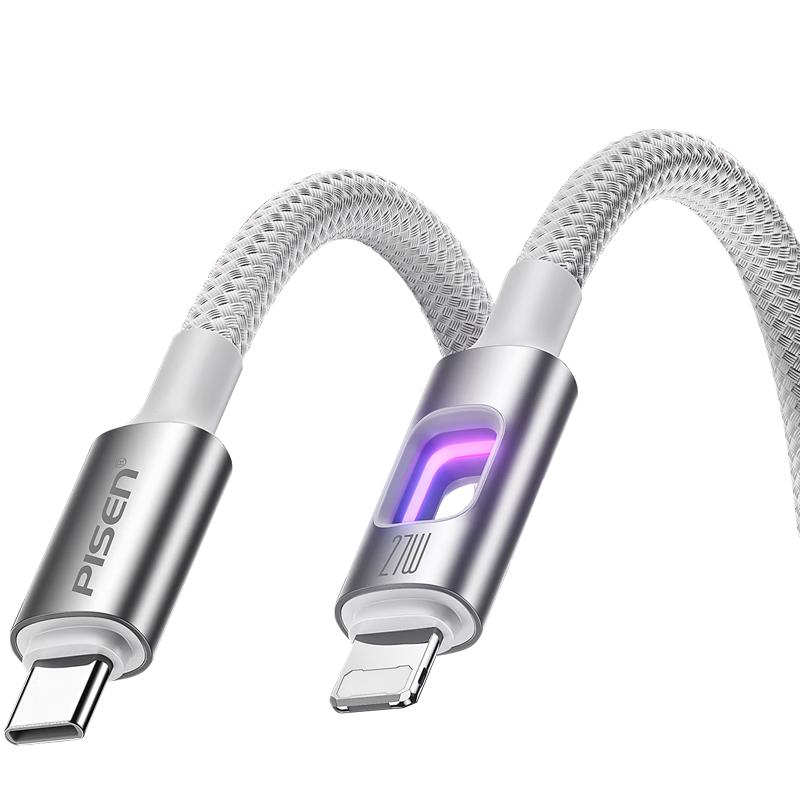Pisen PD 27 В USB-C на Lightning Плетеный кабель для зарядки с индикатором