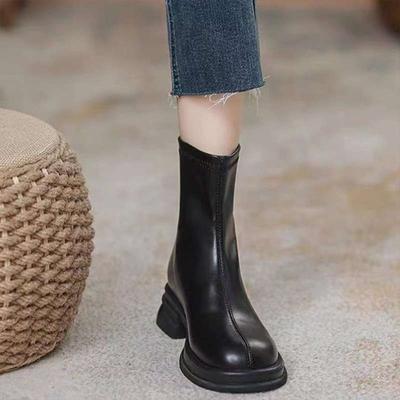 Short Boots Women's 2024 Autumn and Winter New Thin Boots British Style Velvet Thick-soled Boots Women's Martin Boots Spring and Autumn Single Boots